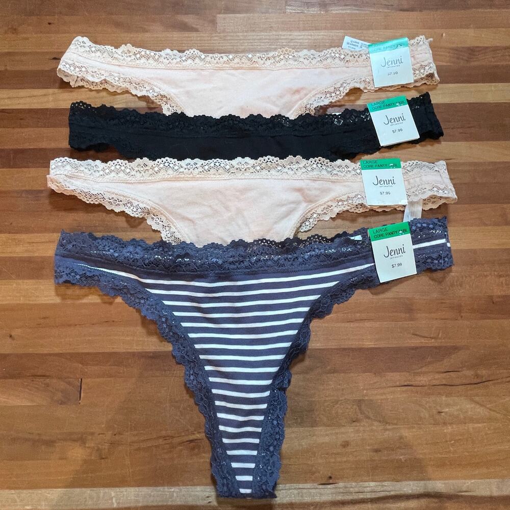 Jenni Women's Lace-Trim Thong set of 4